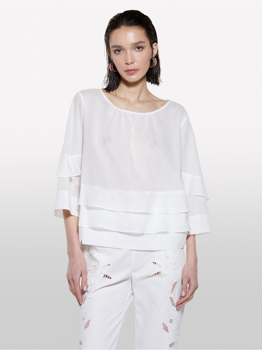 Women’s Sisley White Cotton Blouse with Frills - Size S